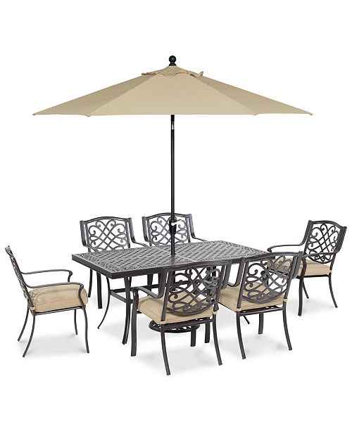 Furniture CLOSEOUT! Park Gate Outdoor Cast Aluminum 7-Pc. Dining Set (68&quot; x 38&quot; Dining Table and ...