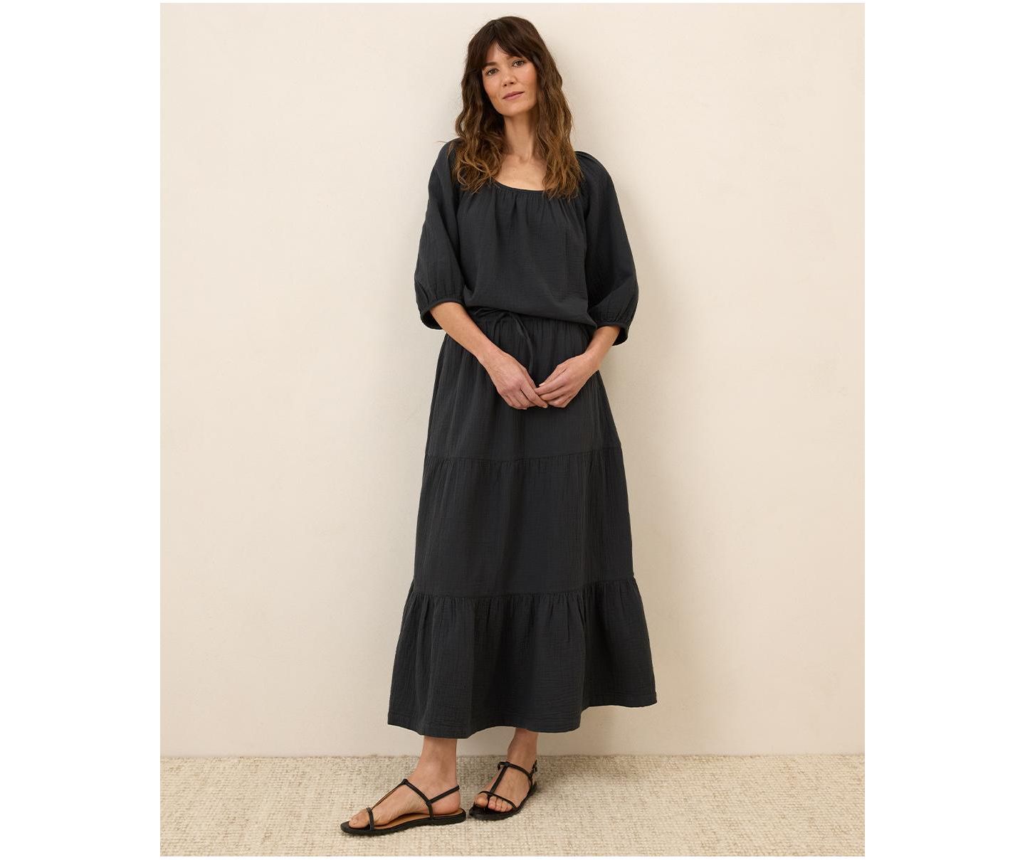 Женская юбка Pact Organic Cotton Coastal Double Gauze Tiered Maxi, цвет: Чёрный — фото 2