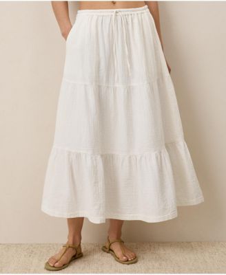 Women's Organic Cotton Coastal Double Gauze Tiered Maxi Skirt