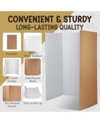 Trifold Poster Board 36" x 48" White Presentation Board - Self-Adhesive Science Subtitles Included - Science Fair Display Boards, for School, Fun Projects and Business Presentations