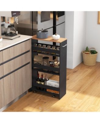 8" 4-Tier Rolling Storage Cart Slim Kitchen Cart on Wheels with Open Shelves and Handle