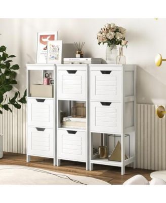 1-Pc. Wooden Bathroom Floor Cabinet with Multifunction Storage Rack and Organizer Stand
