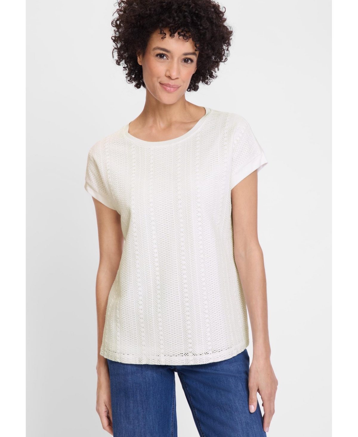 Women's Lace Front T-Shirt - Off white