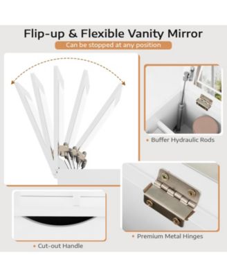 3-in-1 Vanity Set with Cushioned Stool and Flip-up Mirror