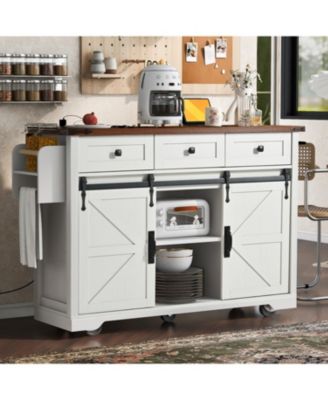 Farmhouse Kitchen Island with Drop Leaf & Wheels