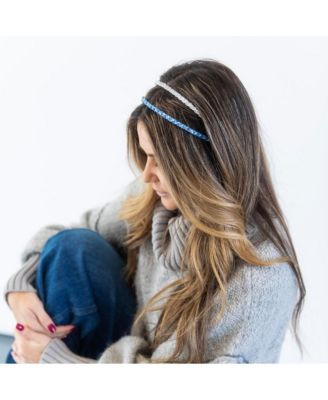 Thin Beaded Headband Set - Blue + Silver