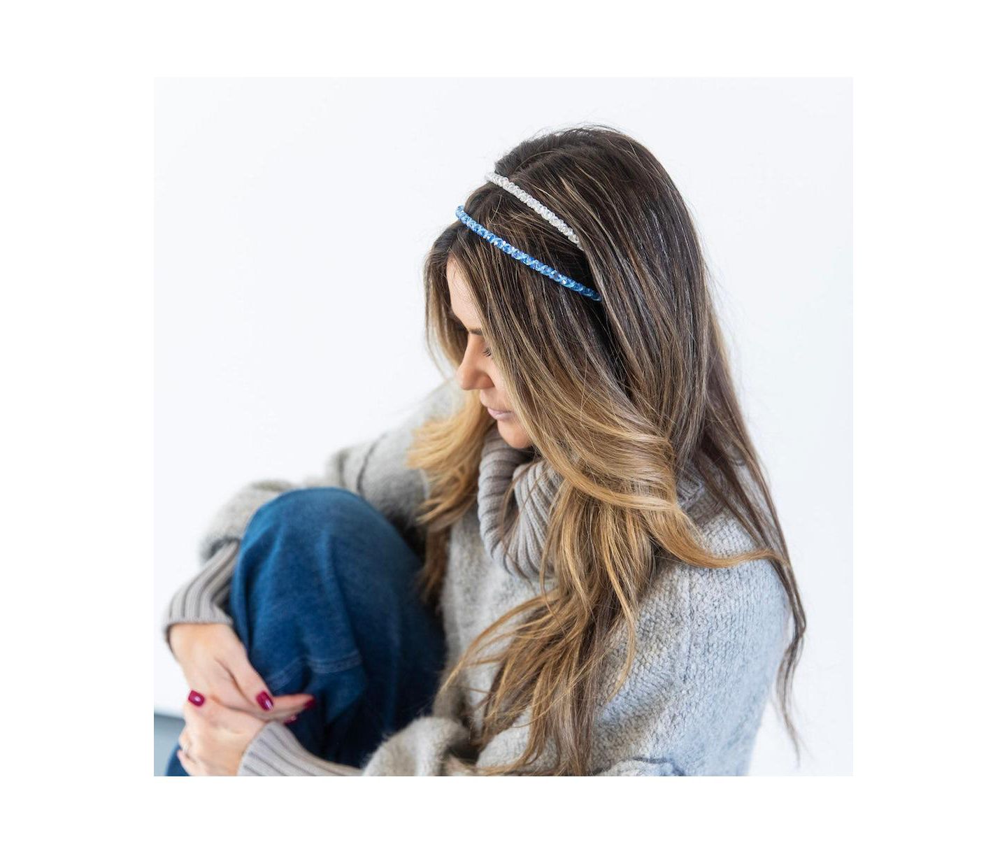 Женские аксессуары Headbands of Hope Thin Beaded Headband Set - Blue + Silver, цвет: Синий серебряный — фото 6