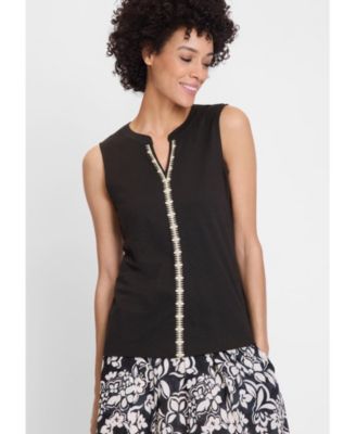 Women's Sleeveless Embroidered Detail Top