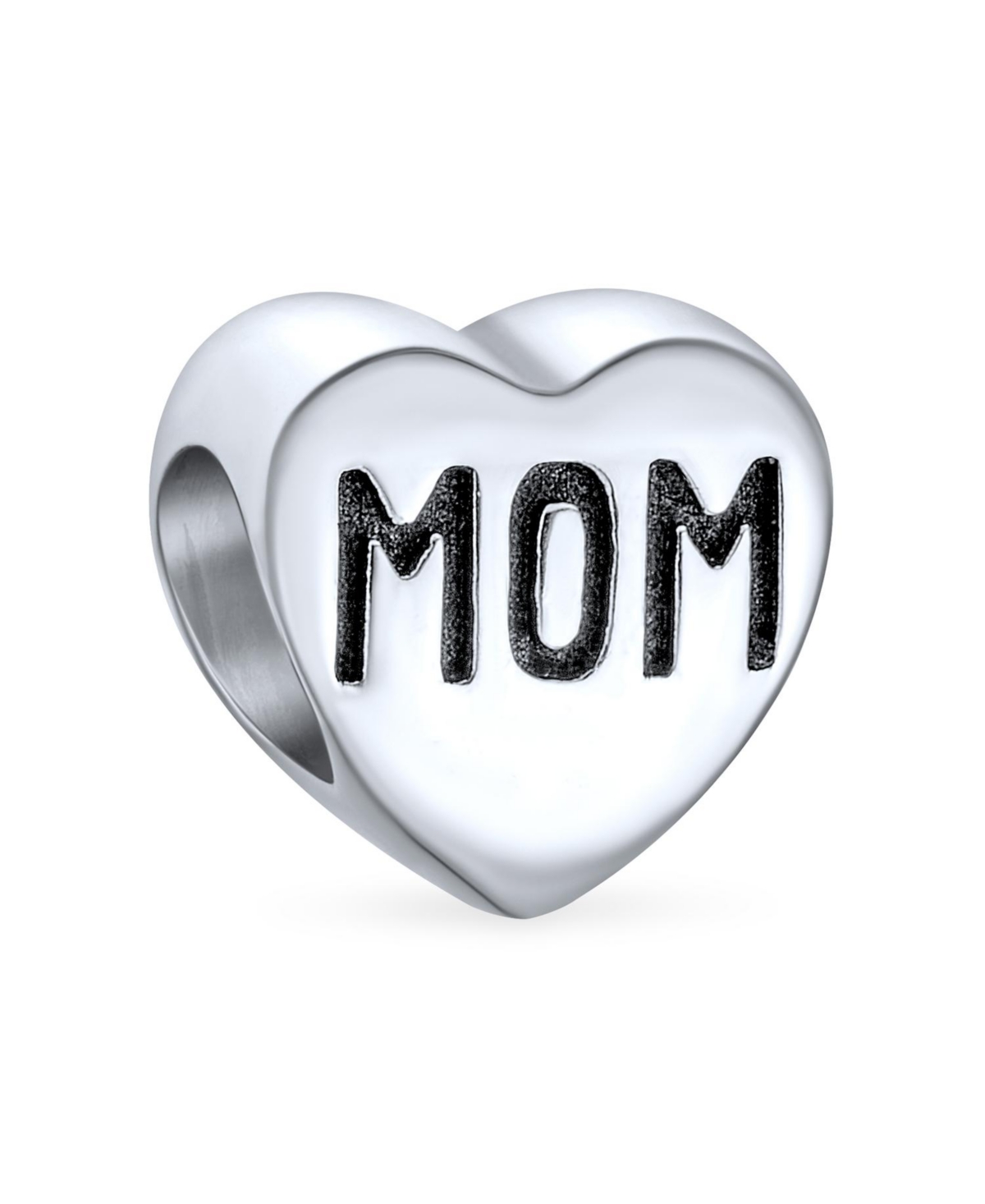 Mother Family Heart Love Word Mom Charm Bead Oxidized .925 Sterling Silver Fits European Bracelet - Silver black