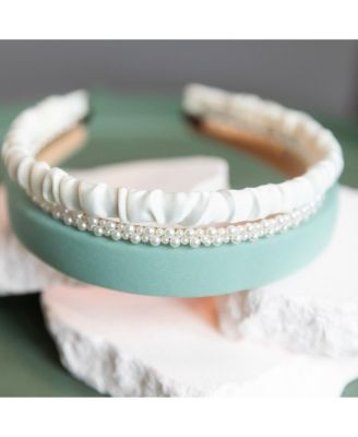 Classic Headband Set - Green + Cream + Pearl