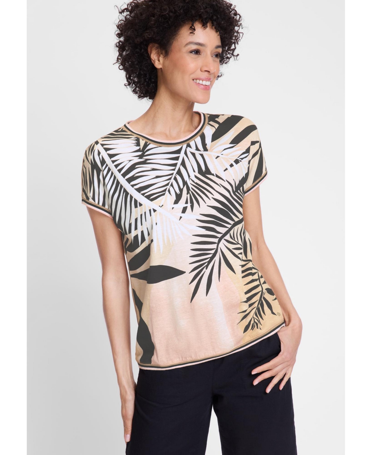 Women's Palm Print T-Shirt - Light cognac