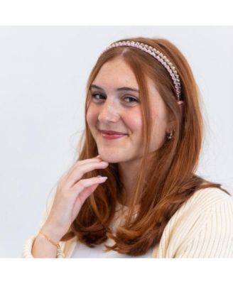 Thin Beaded Headband Set - Gold + Pink