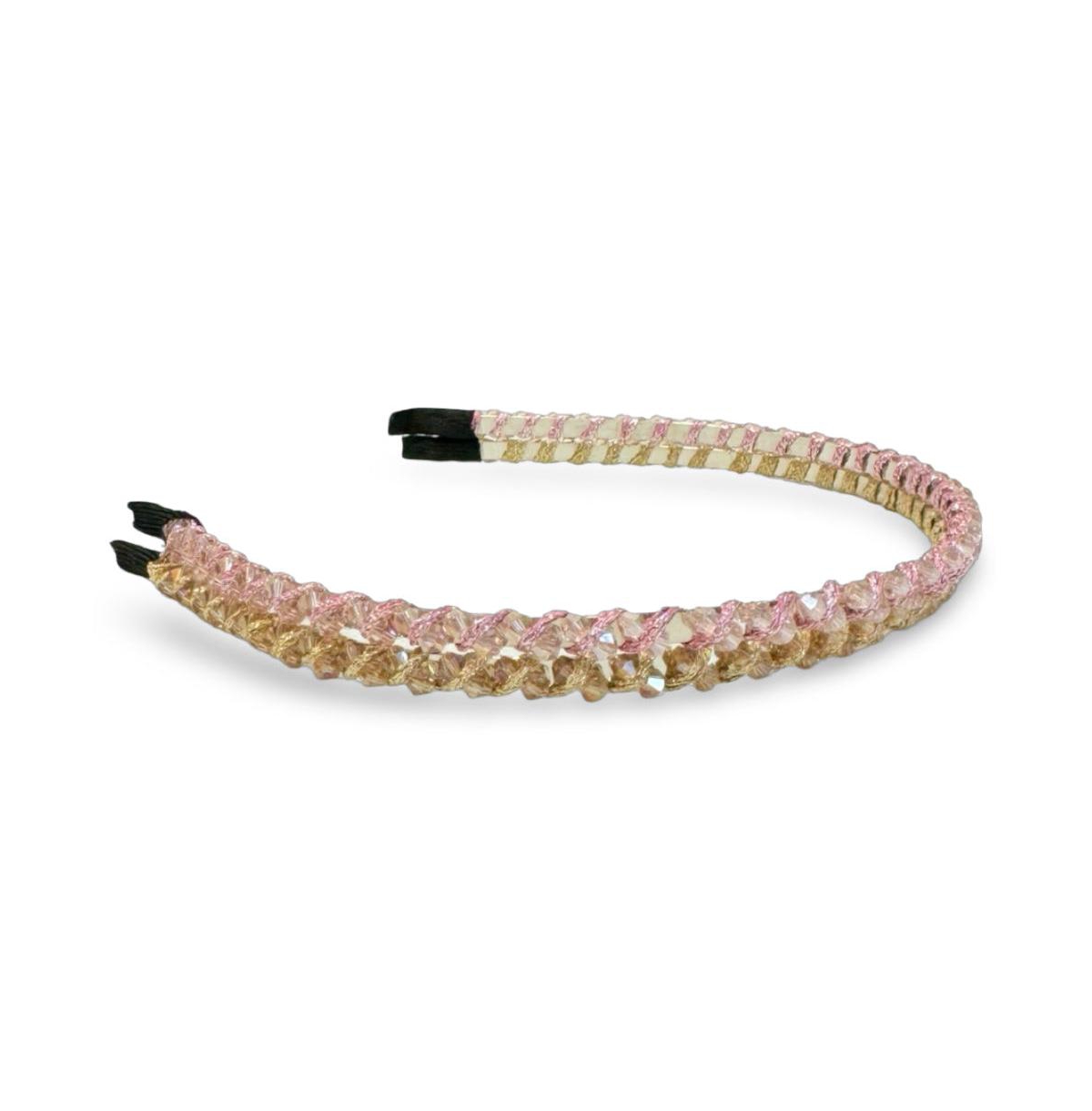 Thin Beaded Headband Set - Gold + Pink - Gold pink
