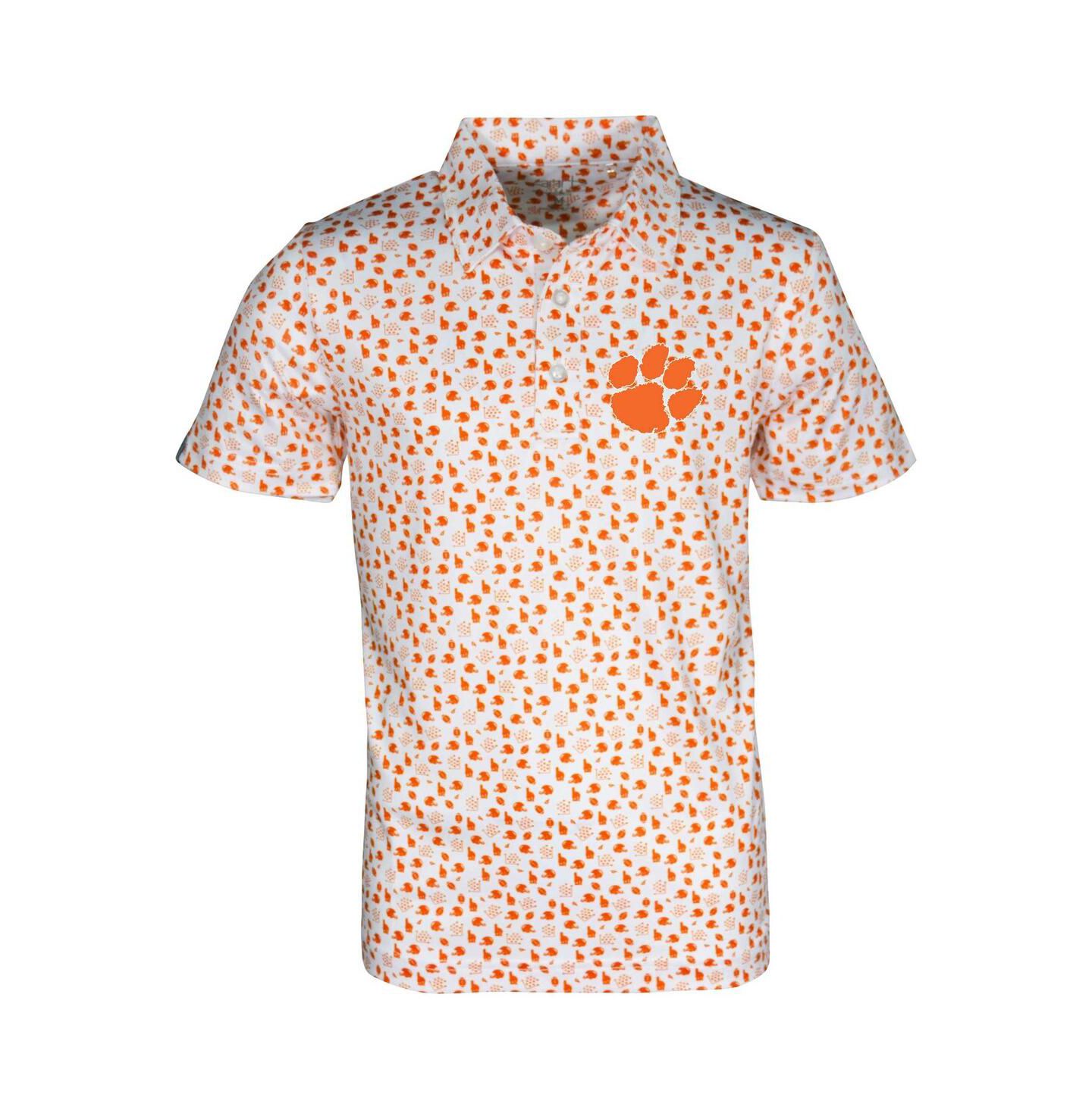Поло Garb White Clemson Tigers Earnest Allover Print Polo для мальчиков-малышей — фото 1