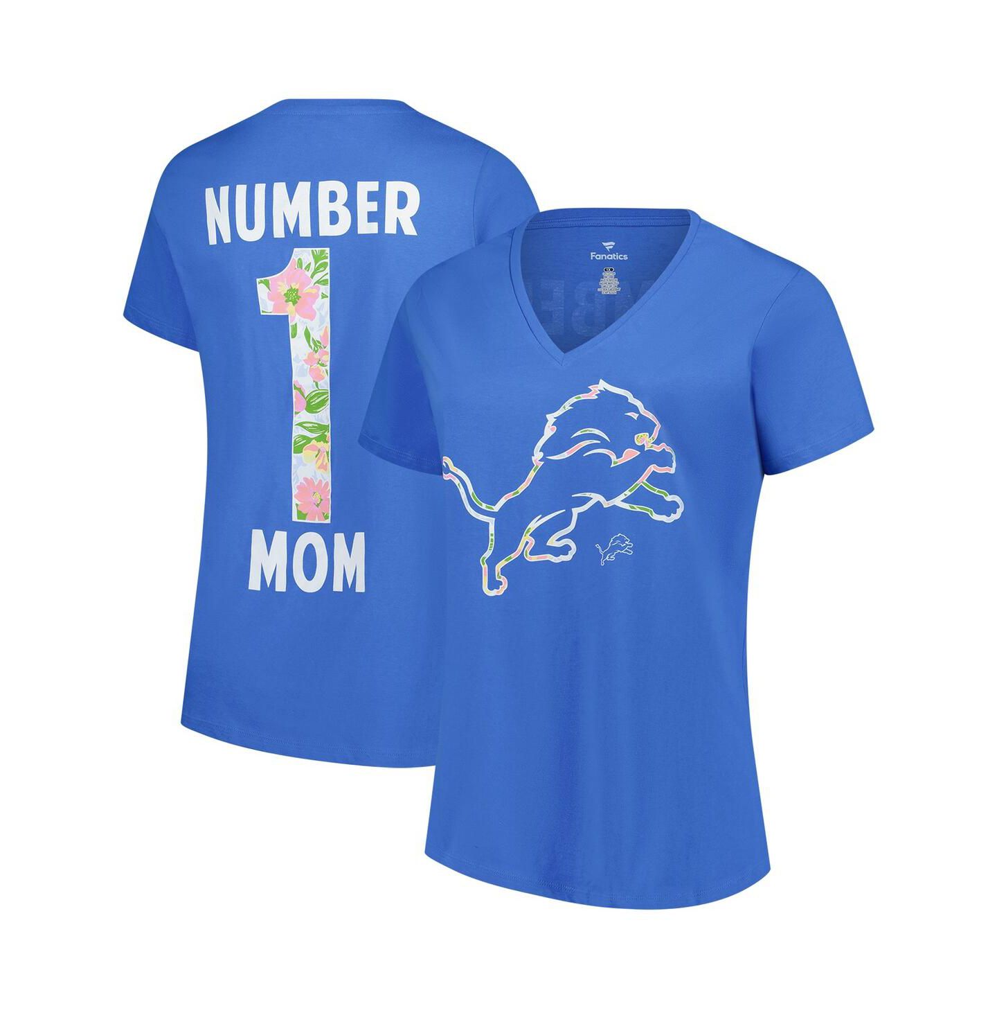 Женская футболка Fanatics Blue Detroit Lions Plus Size Mother's Day Floral V-Neck — фото 1