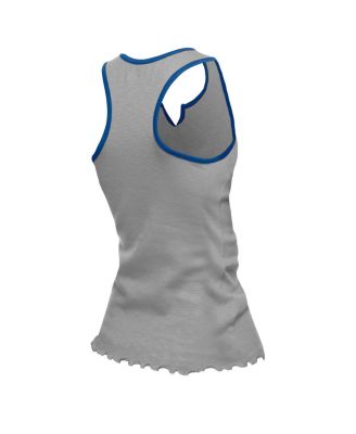Women's Silver Detroit Lions Lettuce Hem Notch Neck Tri-Blend Tank Top