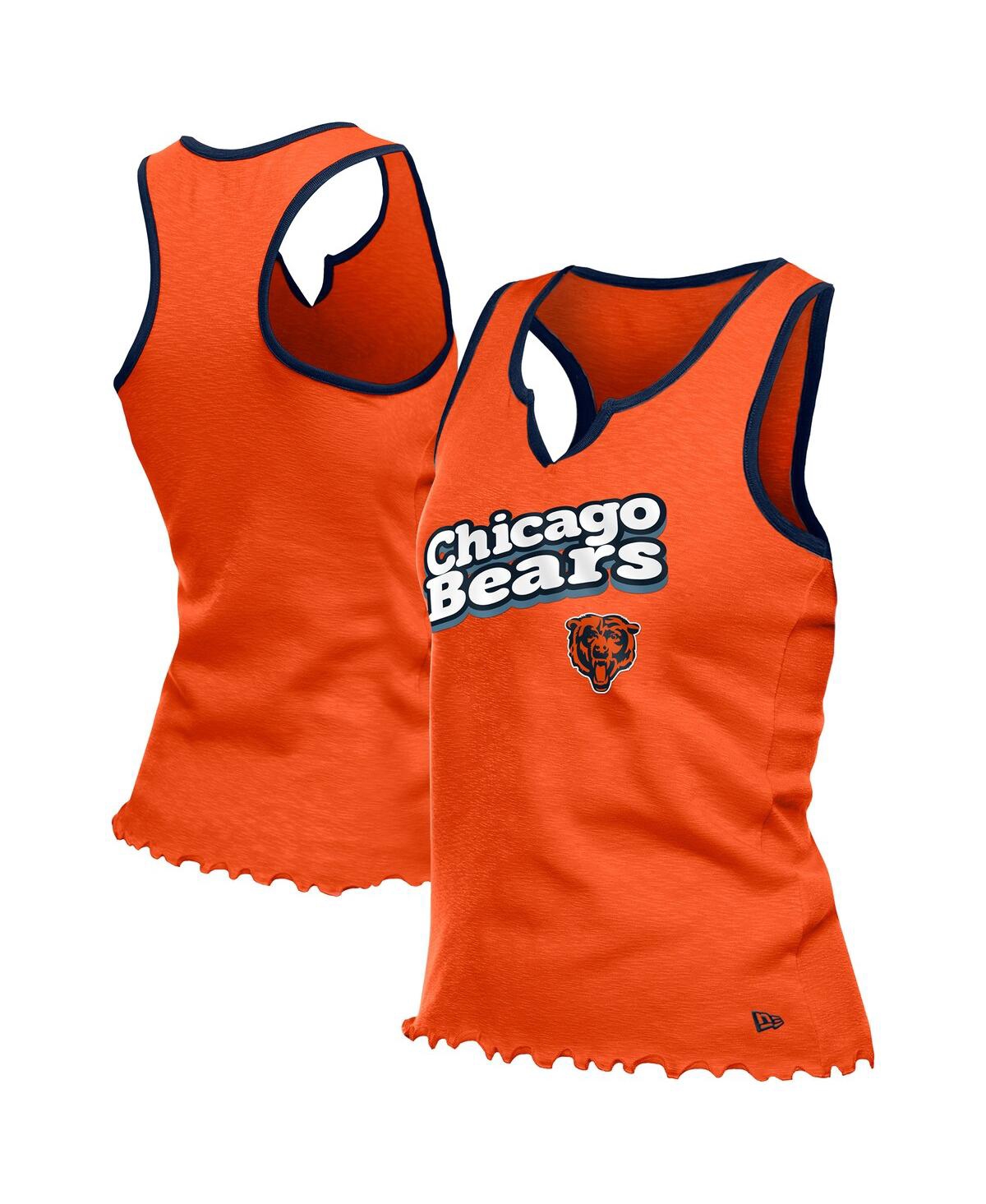 Women's Orange Chicago Bears Lettuce Hem Notch Neck Tri-Blend Tank Top - Orange