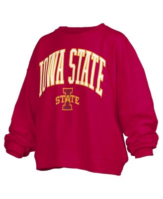 Women's Cardinal Iowa State Cyclones Janise Arch Over Logo Waist Length Oversized Pullover Sweatshirt