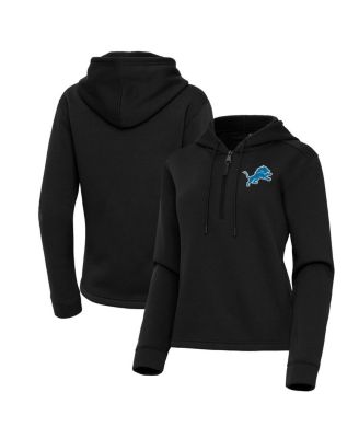 Antigua - Women's Black Detroit Lions Contemporary Quarter-Zip Hoodie