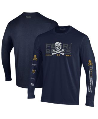 Under Armour - Men's Navy Navy Midshipmen Distressed Jolly Rogers Performance Long Sleeve T-Shirt