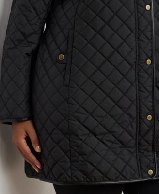 Plus Size Hooded Quilted Faux-Suede-Trim Coat