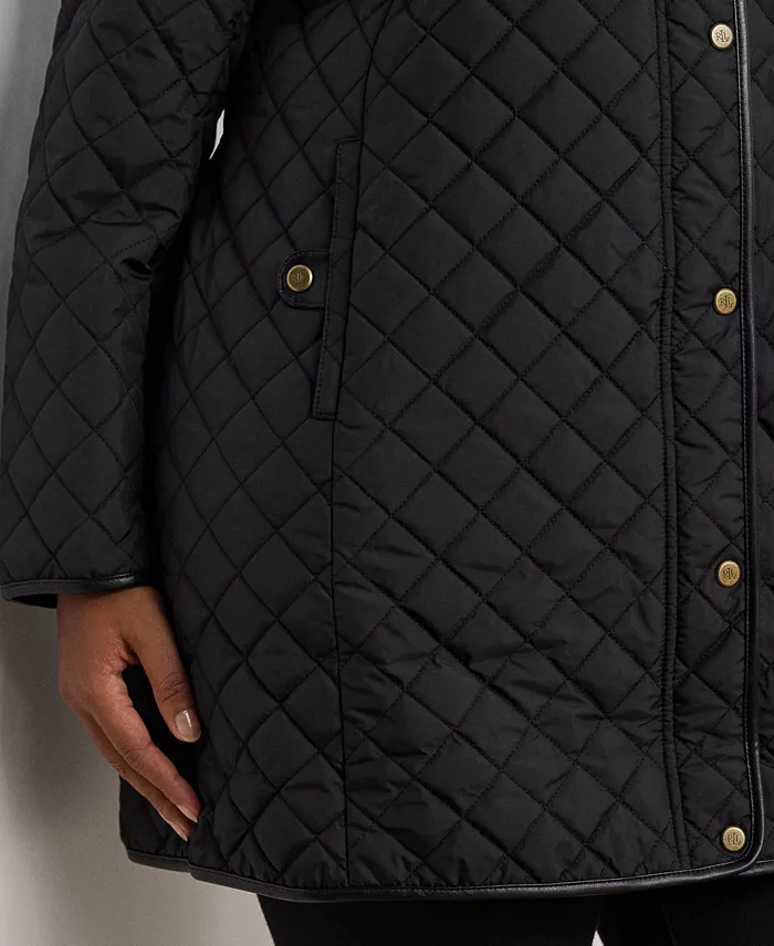 Plus Size Hooded Quilted Faux-Suede-Trim Coat - thumbnail 3