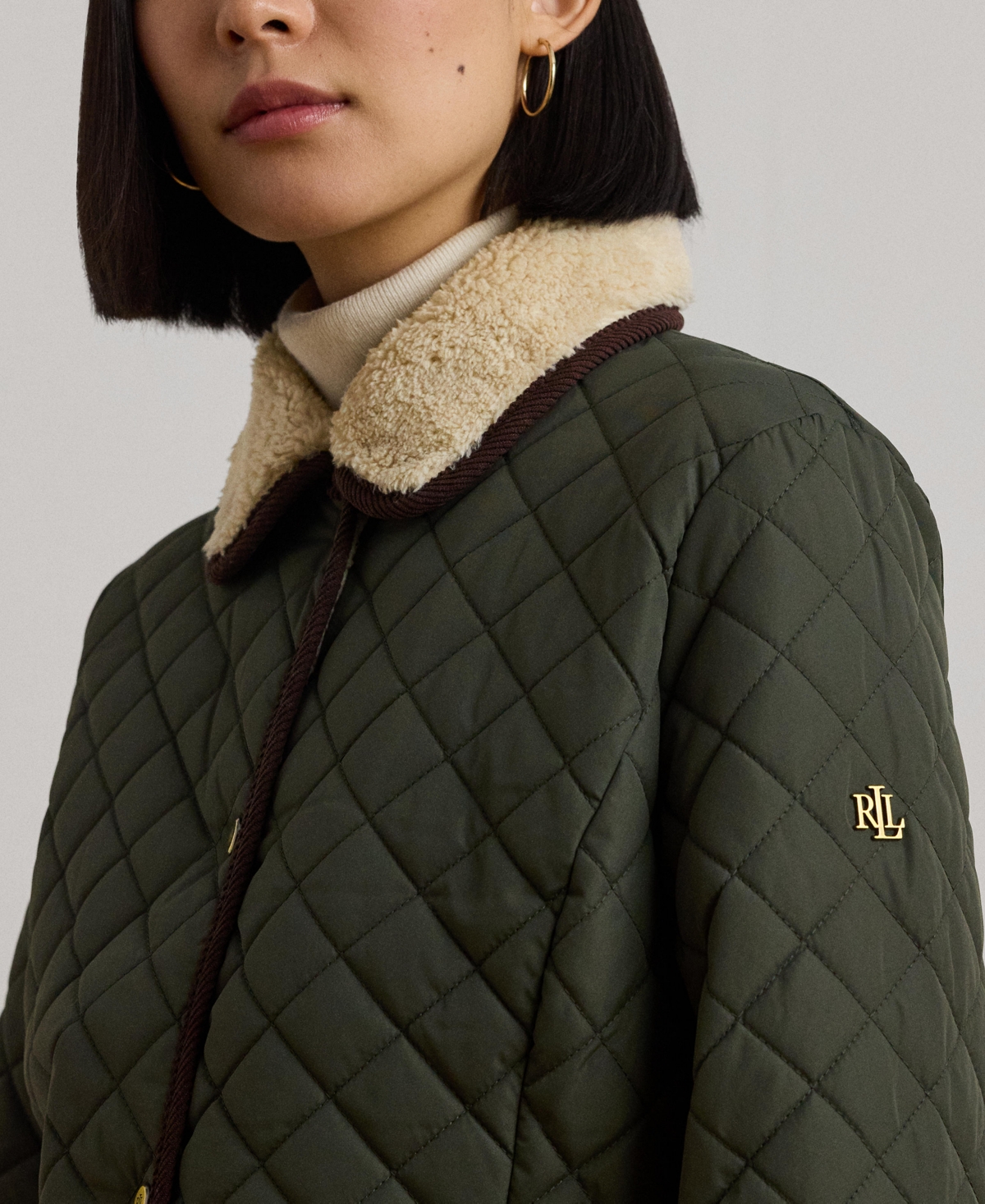 Ralph Lauren Women's Faux-sherpa-collar Quilted Coat In Green
