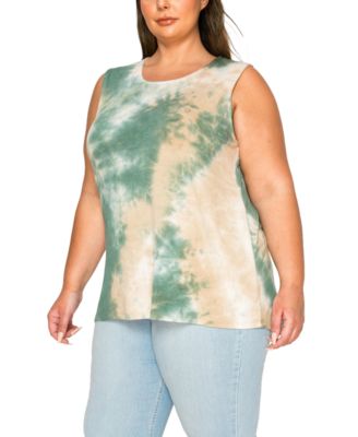 Plus Size Tie Dye Button Back Tank Top