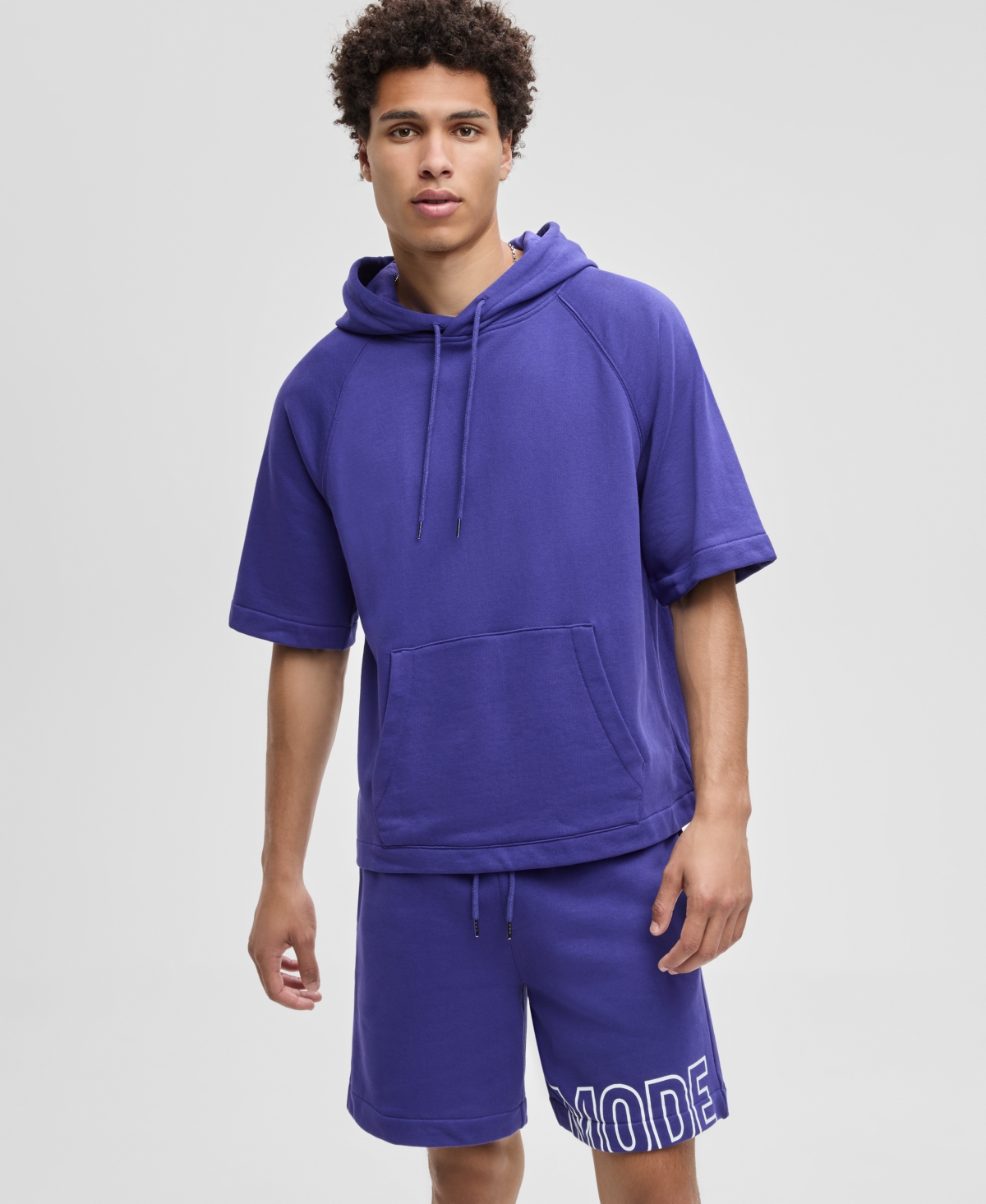 Men's Relaxed-Fit Short-Sleeve Hoodie, Macy's Exclusive - Violet Glow
