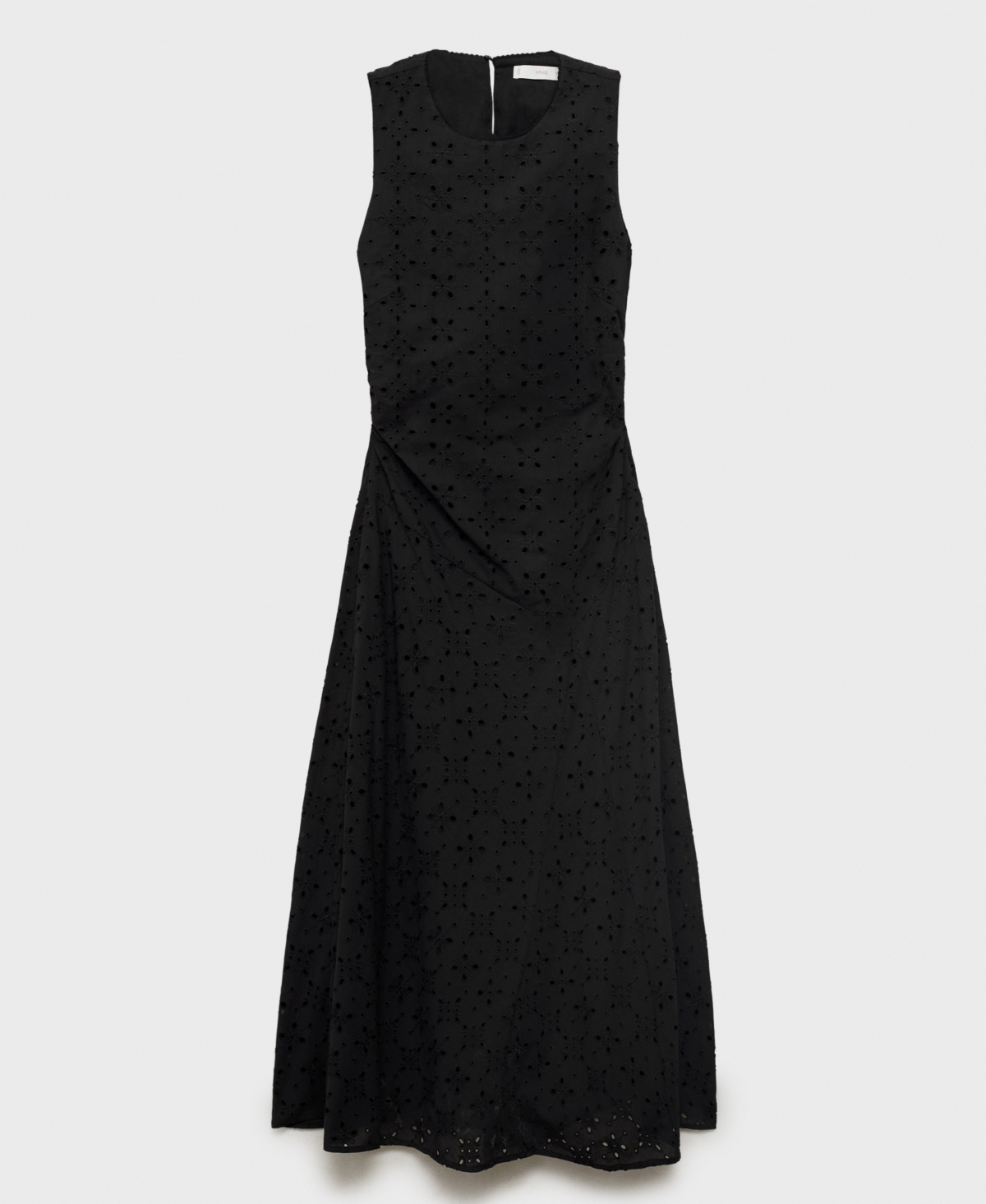Mango Eyelet Gathered Cinched Waist A Line Dress With Cut Out Back Detail