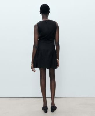 Women's Short Pleated Linen-Blend Dress