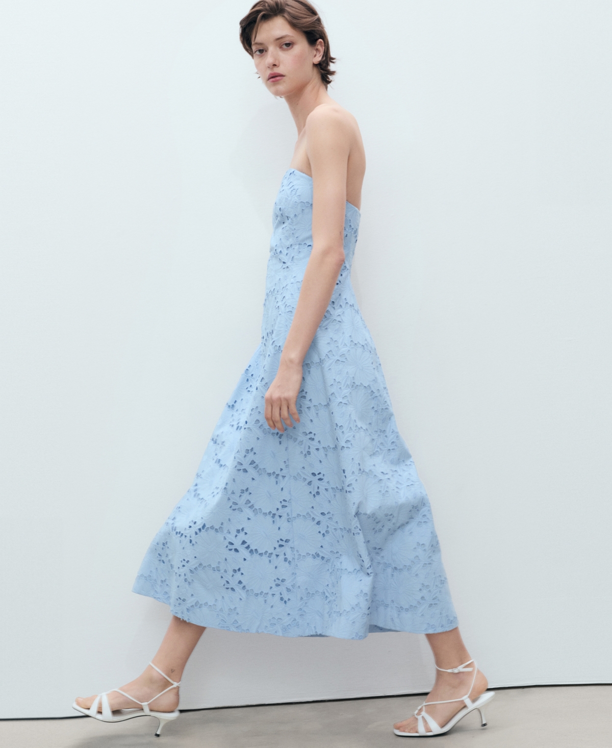 Mango Women's English Embroidered Strapless Dress
