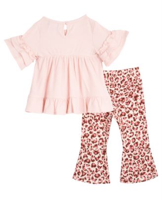 Baby Girls 3-Piece Ruffle Top, Leopard Flare Pants and Headband Set