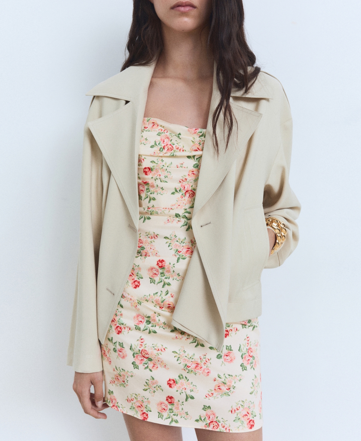 Mango Cotton Bandeau Mini Dress With Ruched Bodice