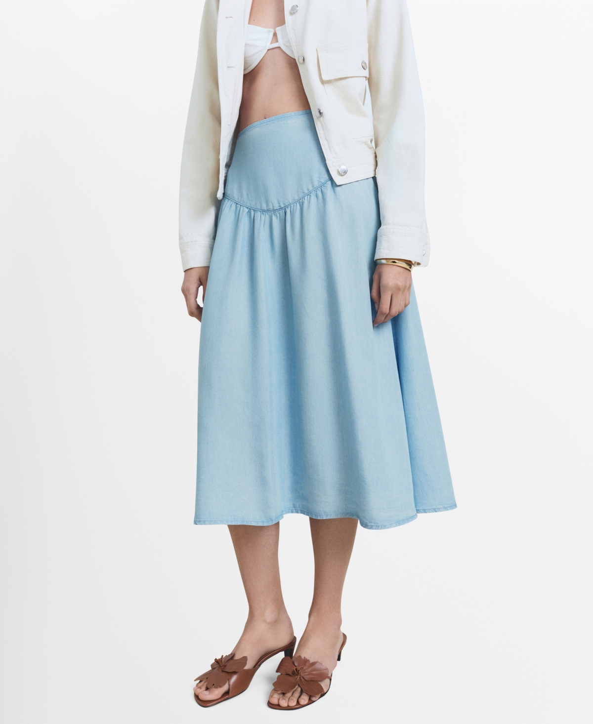 Mango Women's Gathered Detail Lyocell Midi Skirt