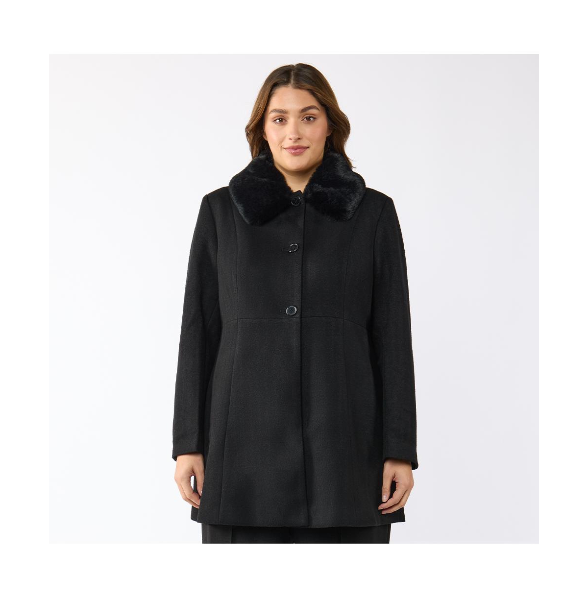 Darlington Black Fur Collar Coat - Black