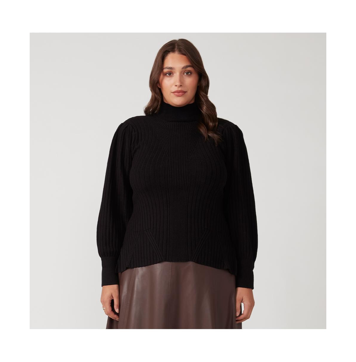 Rae Black high Neck Fitted Ribbed Sweater - Black
