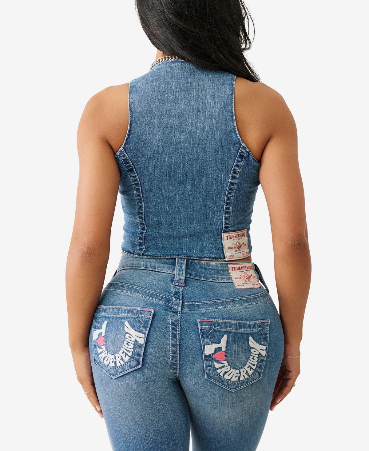 TRUE RELIGION WOMEN'S SCOOP NECK DENIM TOP 