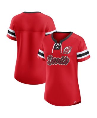 Fanatics - Women's Red New Jersey Devils Iconic Athena Lace-Up T-Shirt