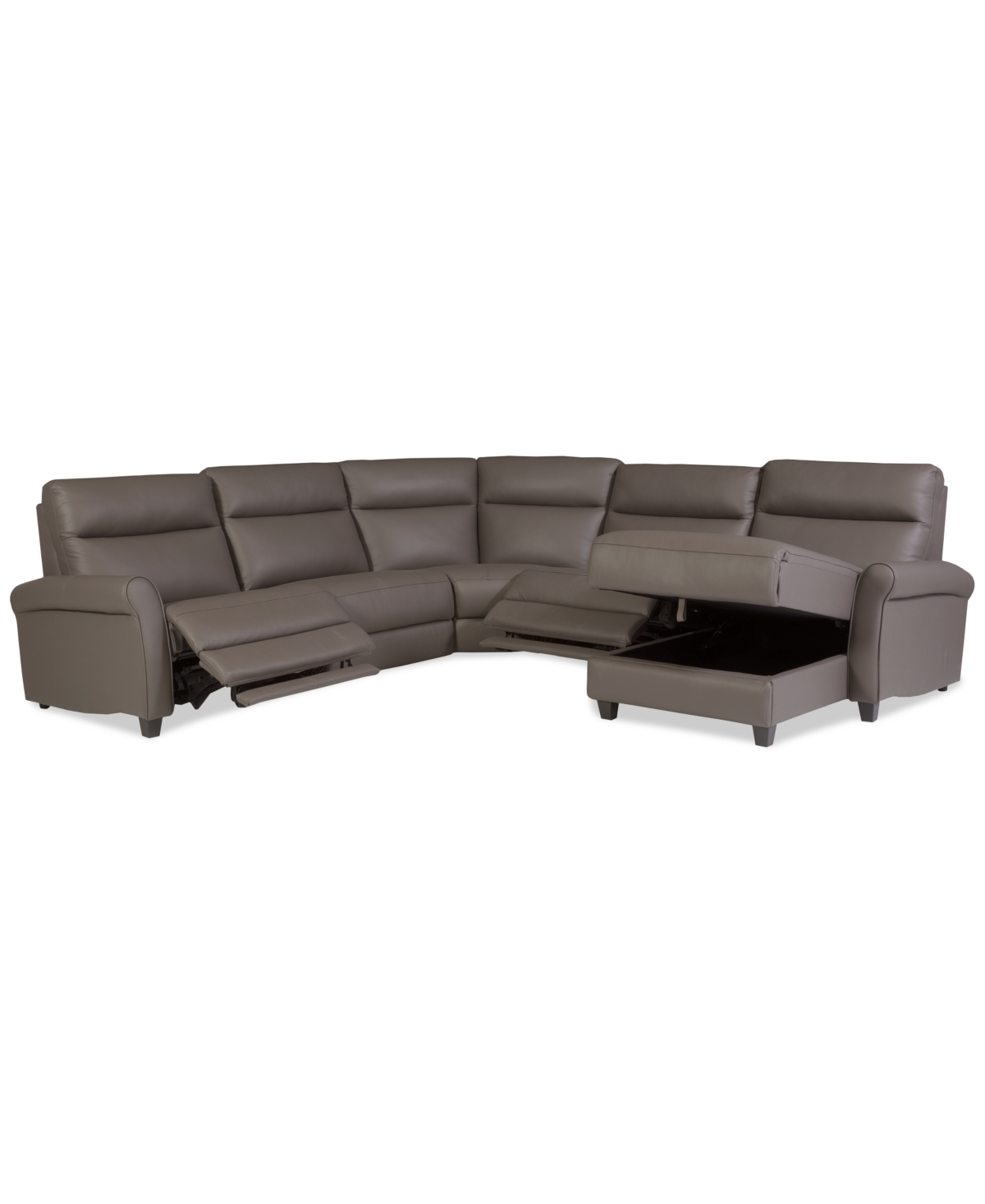 Macy's Thandler 5-pc. Leather Chaise Sectional With 2 Power Recliners, Exclusively At  In Gray