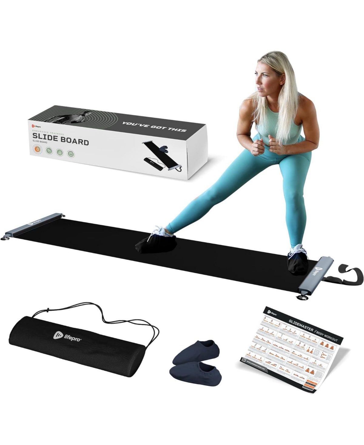Slide Board Exercise Mat with Booties - Build Strength & Endurance for Hockey, Skating, and Full-Body Workouts