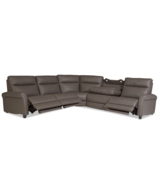 Thandler 5-Pc. Leather L Shape Sectional with 3 Power Recliners and 1 Storage Console