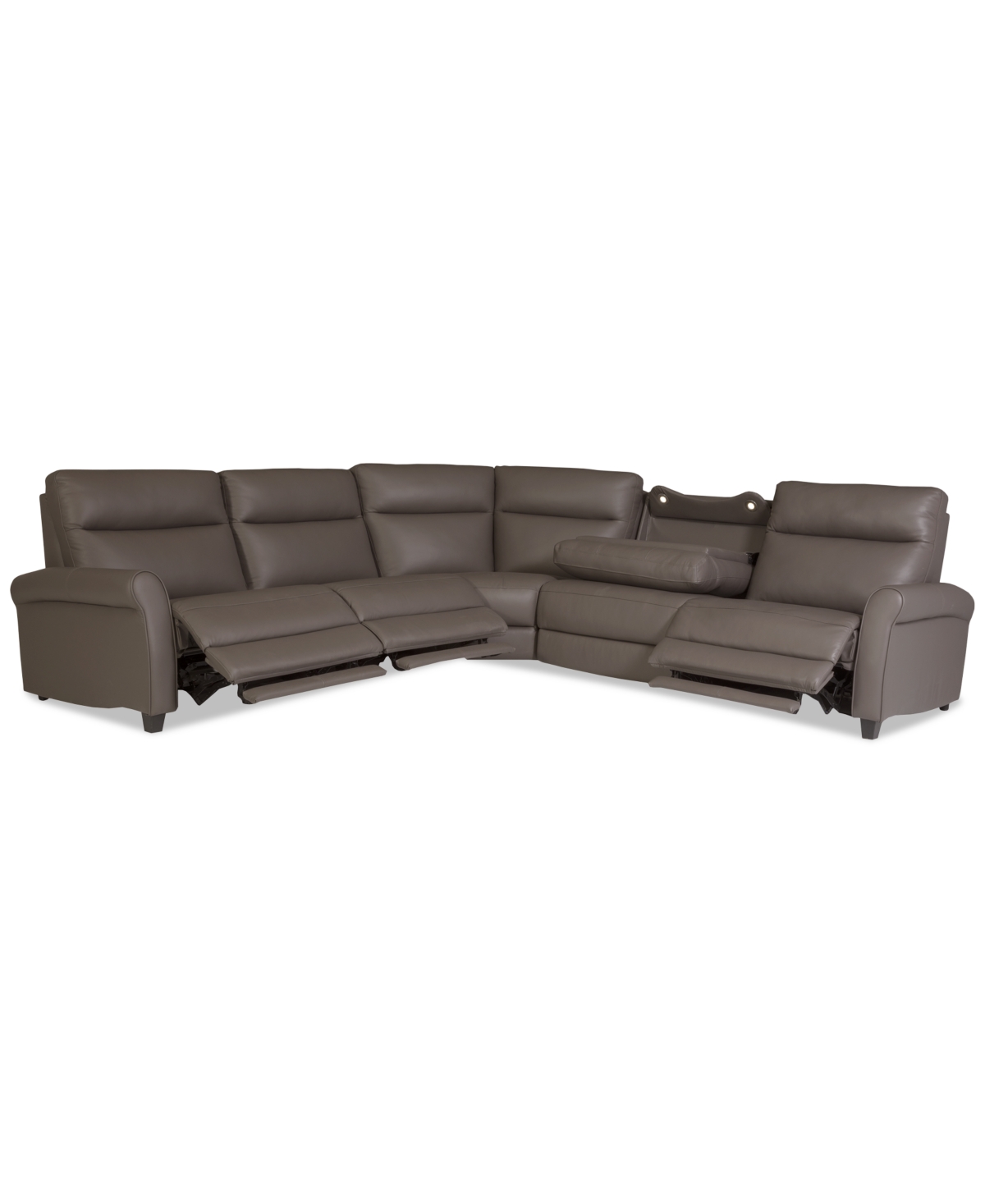 Macy's Thandler 5-pc. Leather L Shape Sectional With 3 Power Recliners And 1 Storage Console, Exclusively A In Gray
