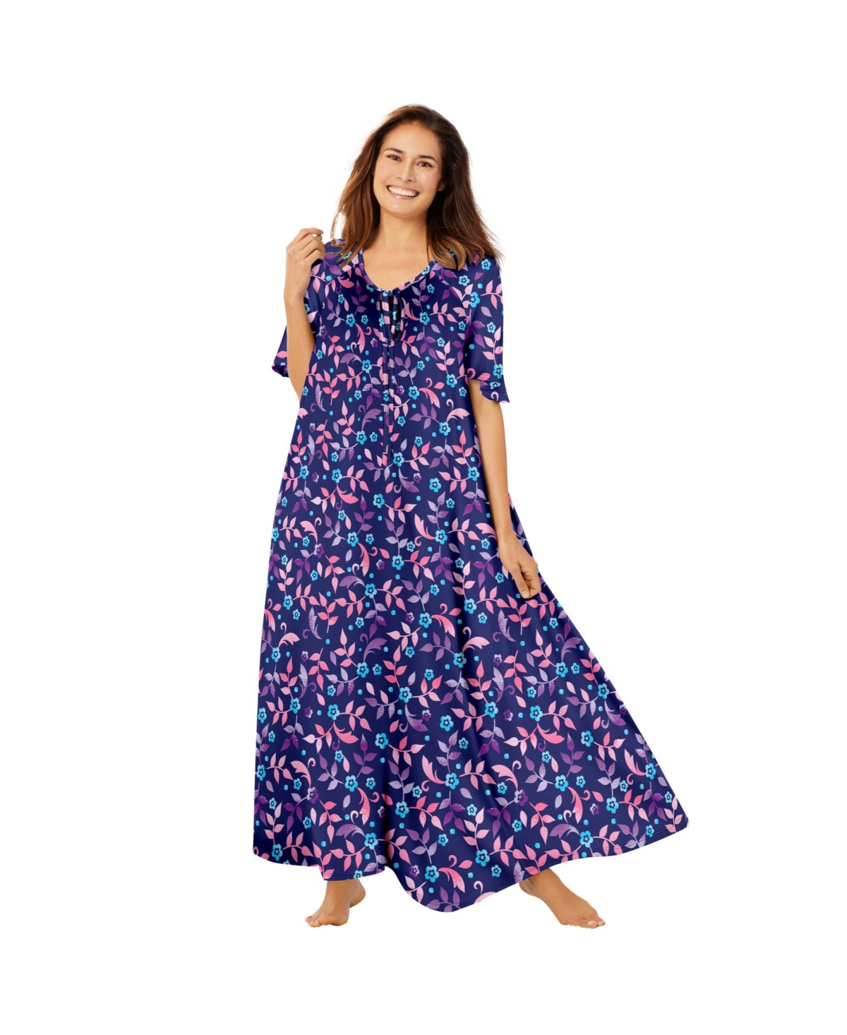 Only Necessities Plus Size Sweeping Printed Lounger - Evening blue ombre vine