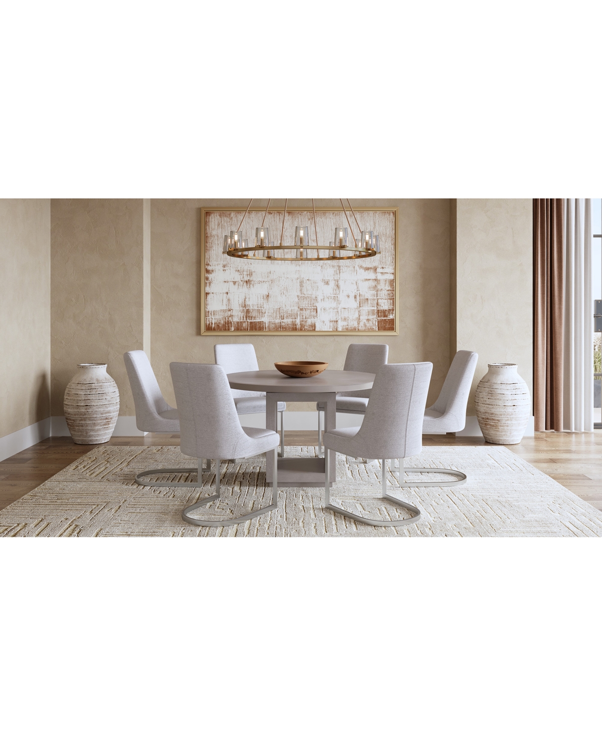 Macy's Tivie 7-pc. Dining Set (round Table & 6 Metal Dining Chairs) In White