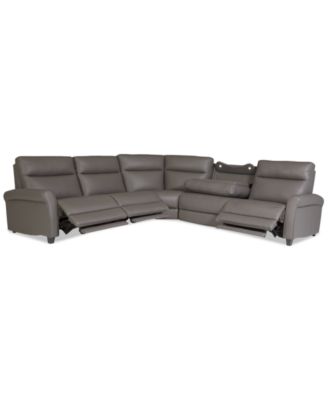 Thandler 5-Pc. Leather L Sectional with 3 Power Recliners and Drop Down Table, Exclusively at Macy's