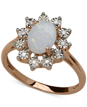 image of Opal (3/4 ct. t.w.) and Diamond Accent Oval Ring in 14k Rose Gold