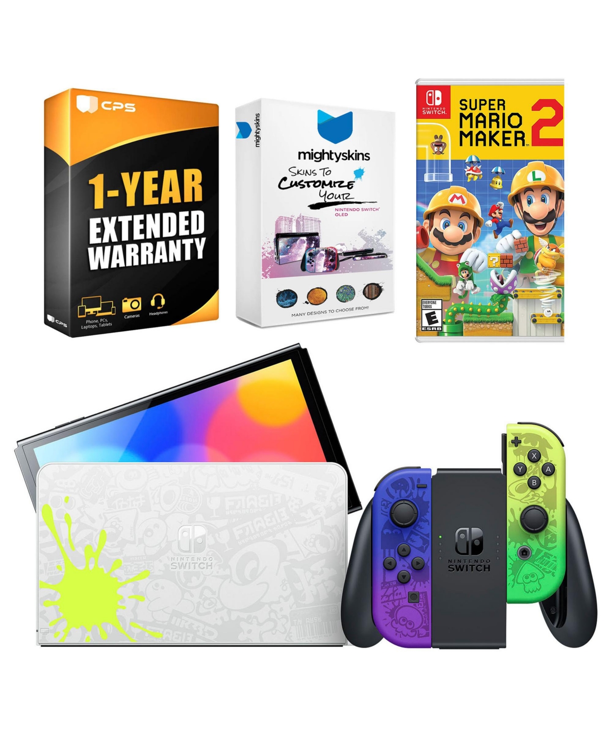 Nintendo Switch Oled Console Splatoon 3 Special Edition with Mario Maker 2
