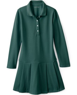 School Uniform Girls Long Sleeve Mesh Pleated Polo Dress