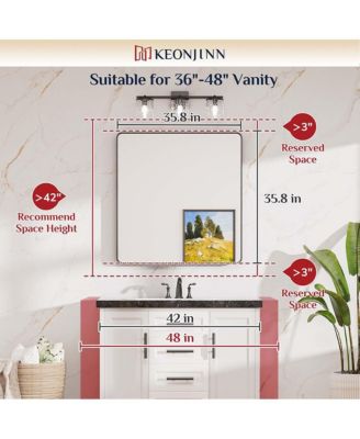 36x36 Inch Brushed Gold Bathroom Vanity Mirror Tempered Glass Metal Framed